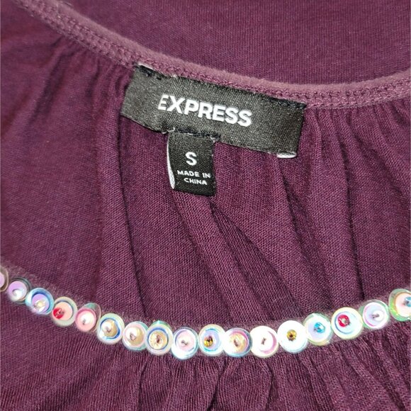 VTG Sequin-Trimmed Purple Express Camisole Top Size S Small Adjustable Straps - Picture 5 of 10